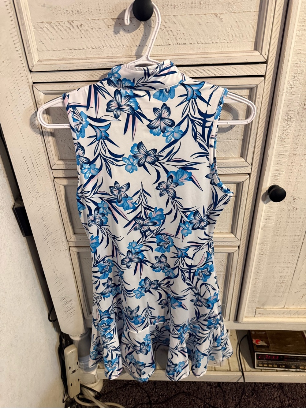 Sleeveless White & Blue Floral Midi Dress